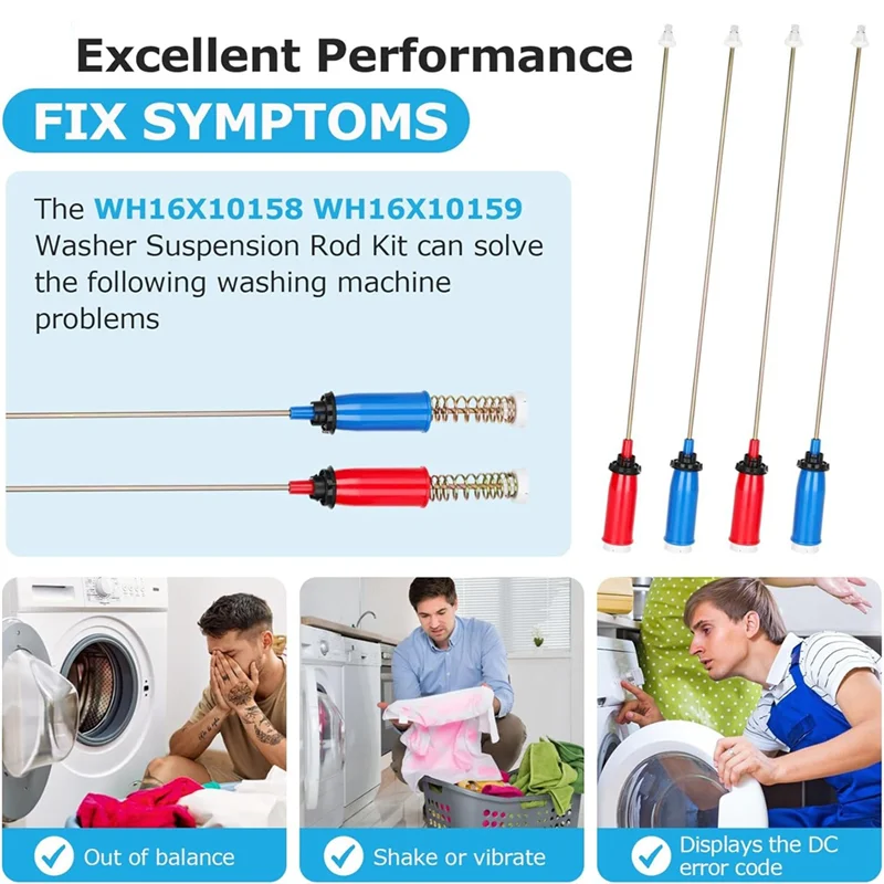 ABGR-4PCS WH16X10158 WH16X10159 Unterlegscheibe Aufhängungsstange Set Für GE & Hotpoint Unterlegscheibe Ersetzen PS3654190 PS3654191 2754602