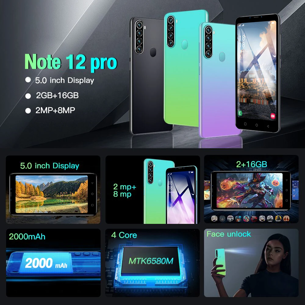 FUFFI-Note 13 Pro, ponsel, 5.0 inci, 16GB ROM,2GB RAM,Smartphone Android, SIM ganda, 2000mAh, ponsel, ponsel