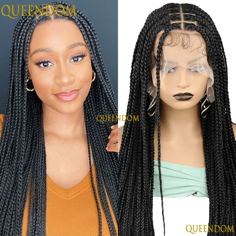 

36 "синтетический полный парик фронта шнурка для женщин, парик с косами в коробочке, с детскими волосами, косички, африканские парики