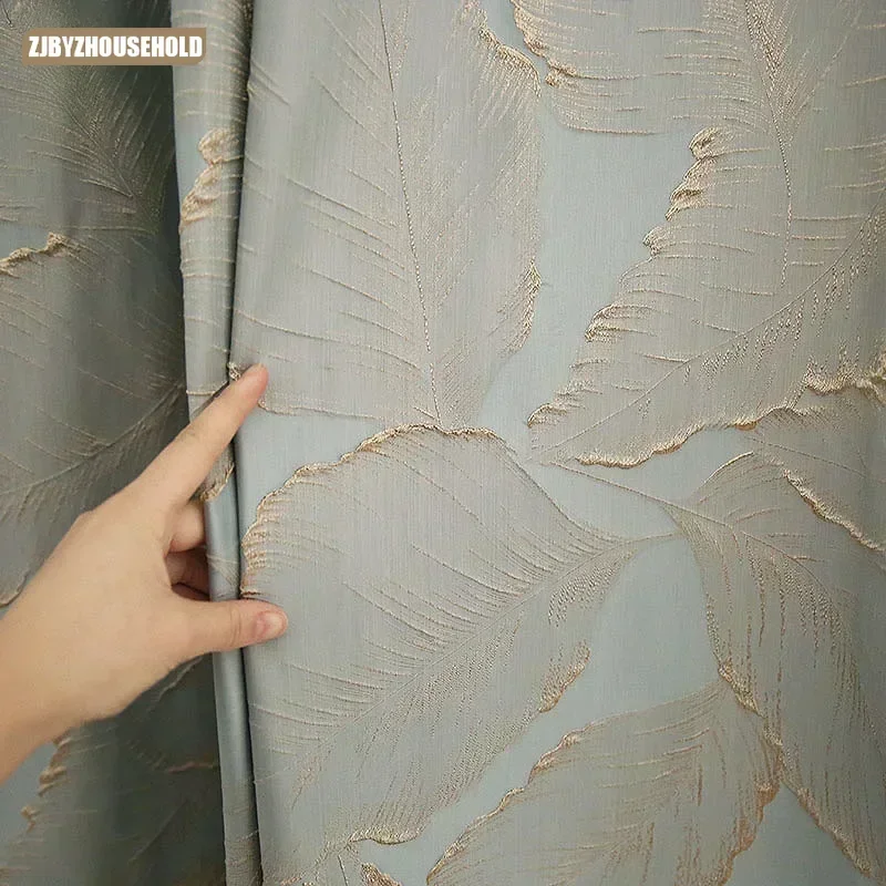 Curtains for Living Room Bedroom Dining Luxury Gold Leaf Modern American High-precision Blue Curtain Fabric Silver Thread Tulle