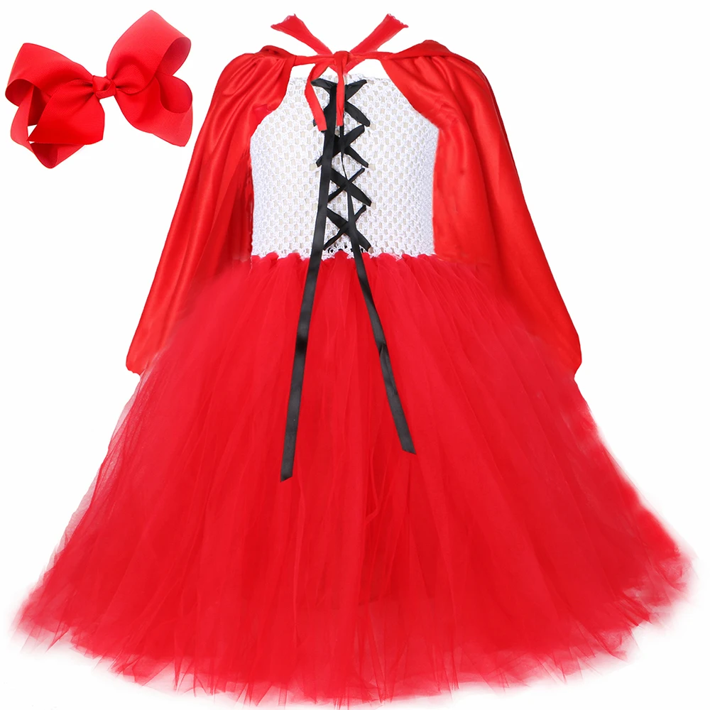 Little Red Riding Hood Costume Dress for Girls Christmas Halloween Tutu Dress Ankle-Length Kids Carnival Party Dress Up Clothes