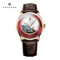 Poniger Men's Watch Automatic Mechanical Fashion Luxury Waterproof Wrist Male Dress Watches Leather Strap