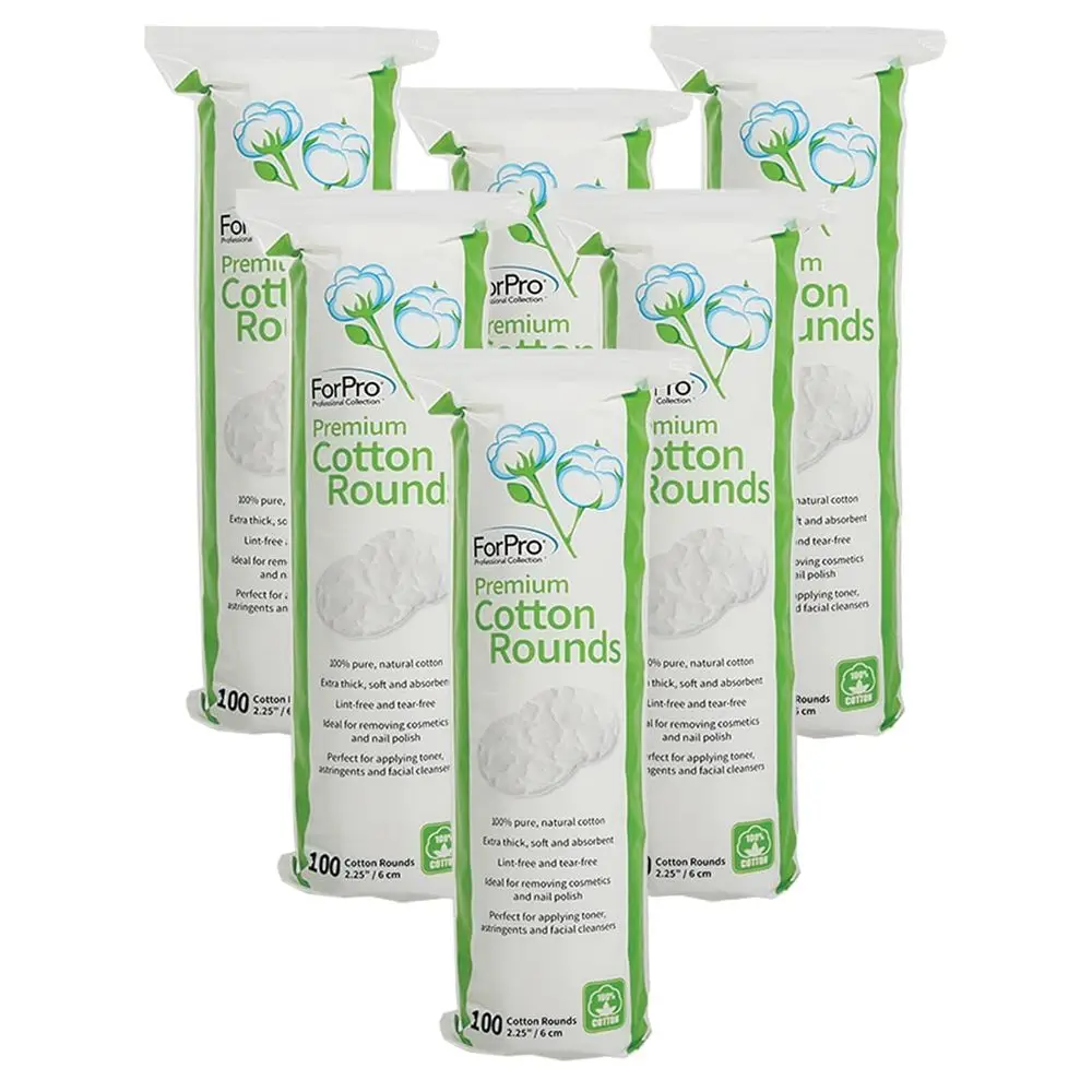 100% Cotton Rounds, 2.25, Non-Tearing, Lint-Free, 600-Count (6 Packs of 100) for Cosmetic, Nail, and Personal Care