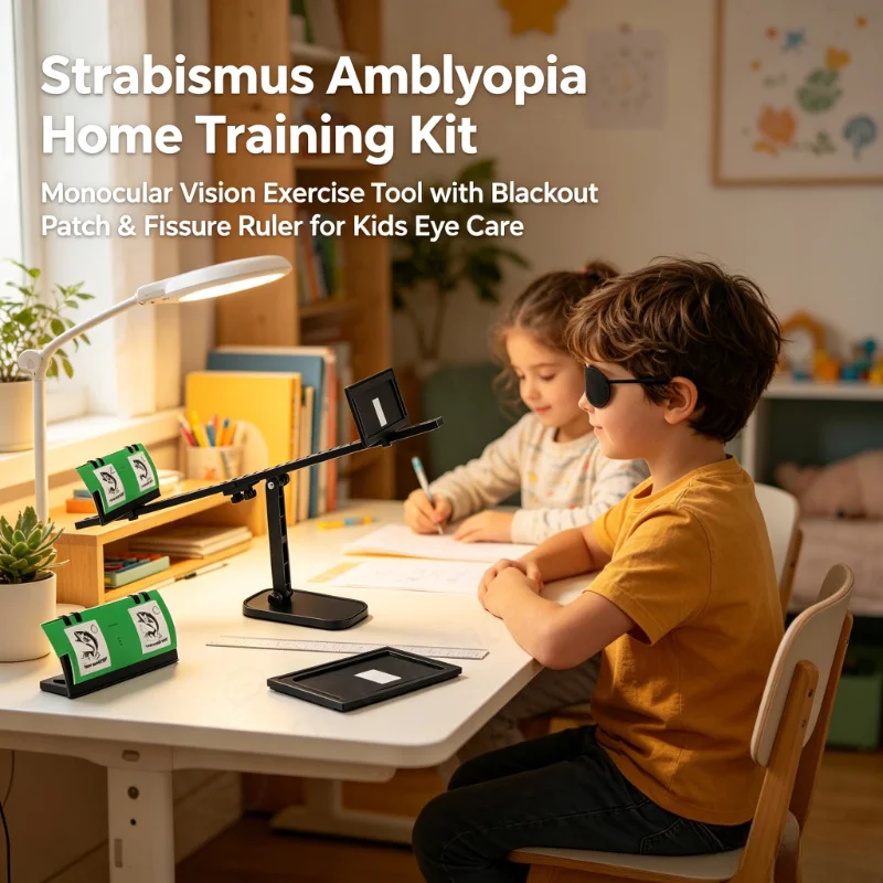 TOP Strabismus Amblyopia Home Training Kit, Monocular Vision Exercise Tool with Blackout Patch & Fissure Ruler for Kids Eye Care