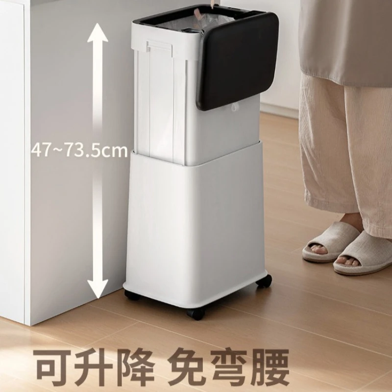 2026 New Large Capacity Flip Lid Kitchen Trash Can Tall Movable Household Bin No Need to Bend Down for Home Use