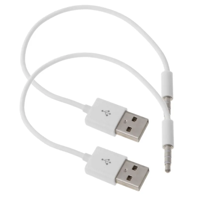 2 Pack USB Charger Data Adapter Cable Cord For iPod Shuffle 3 4 5 6 Gen MP3/MP4, 3.5mm Sync Audio Cable Jack/Plug To USB