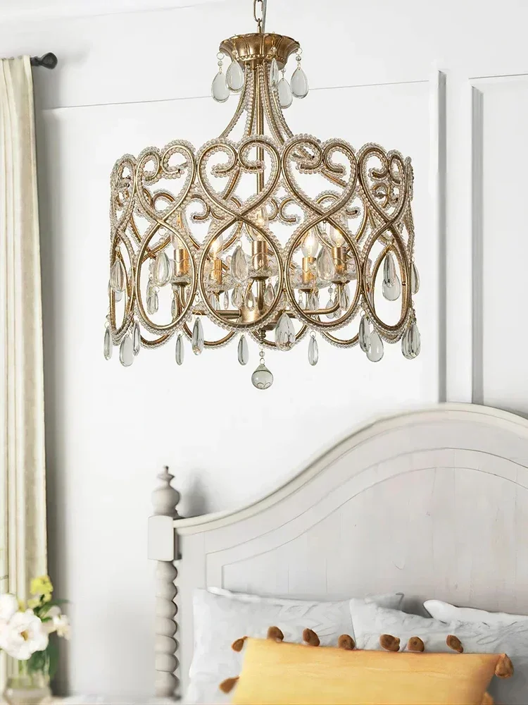 

RomanticHeart Shaped French Crystal Ceiling Light Princess Bedroom Pendant Lamp American Chandelier for Dining Living Room Decor