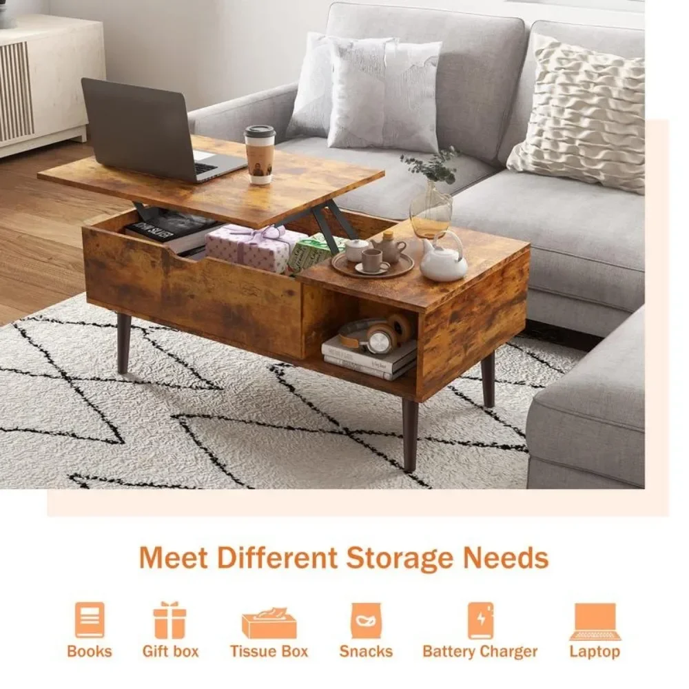 Lift Top Coffee Tables,Rising Tabletop Wood Dining Center Tables with Storage Shelf and Hidden Compartment image 5