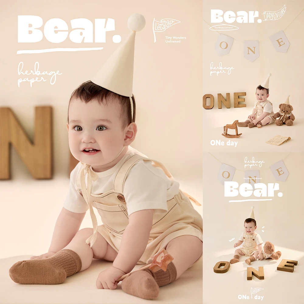 

Baby First Birthday Photography Props Kit Infant Party Costume Teddy Bear "ONE"-Wooden Sign Props Photo Studio Shoot Accessories