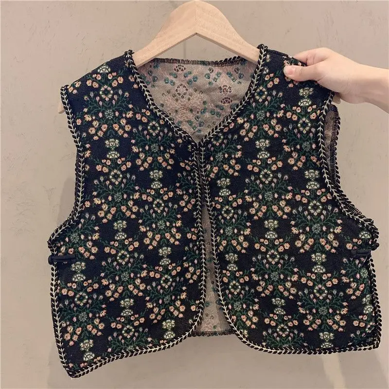 Spring Ethnic Style Womens Embroidered Vest Cardigan Waistcoat