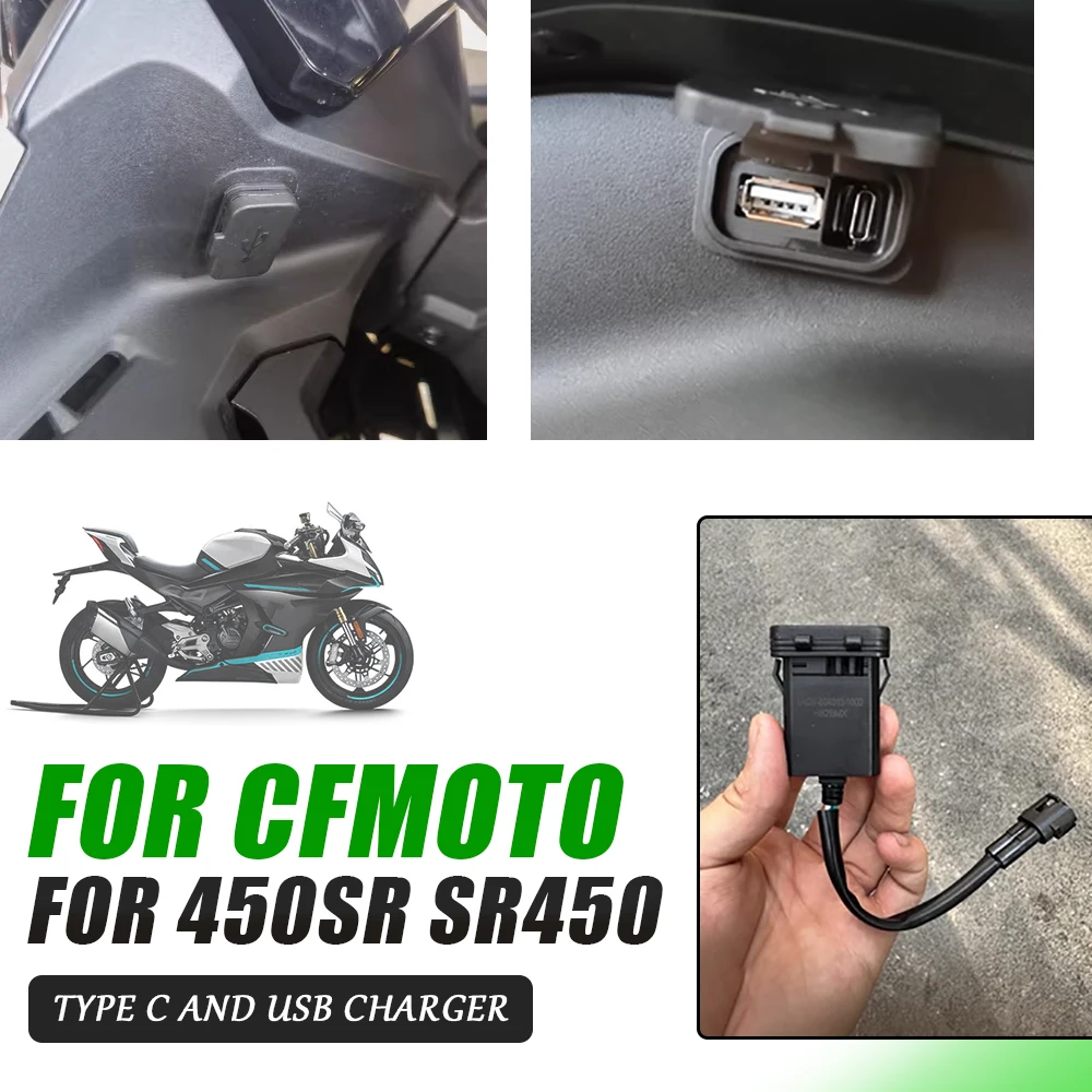 Untuk CFMOTO 450SR SR450 SR 450 SR aksesoris sepeda motor dimodifikasi USB Plug tipe-c antarmuka Transfer USB konverter pengisian cepat