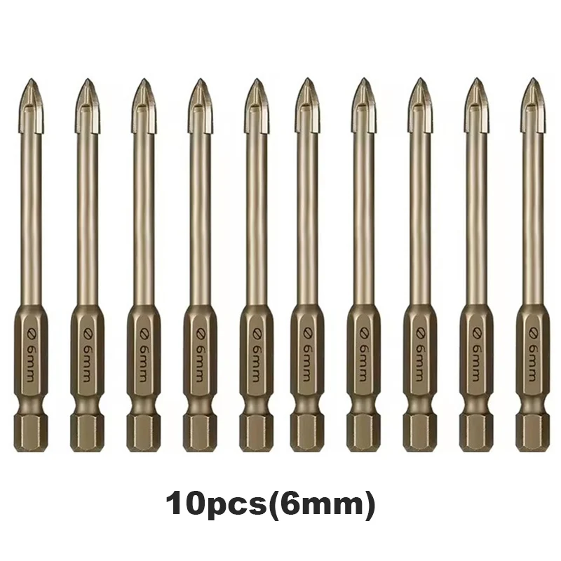 

10pcs Cross Hex Drill Bit Set 5/6/8mm Alloy Carbide Point with Cutting Edges Tile Glass Cross Spear Head Hex Ceramic Drill Bits