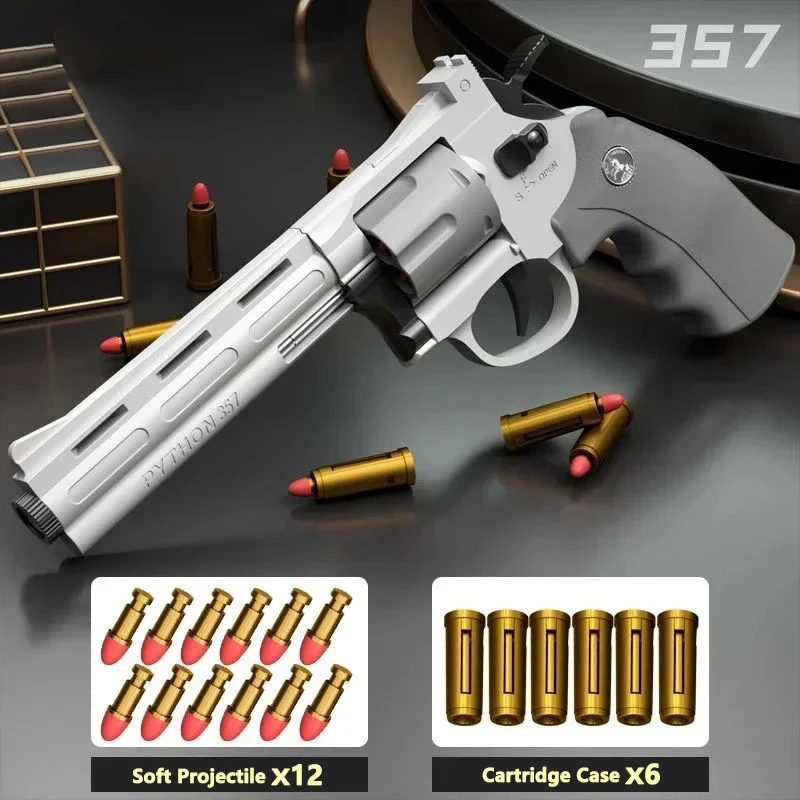 Continuous Fire 28CM White Python 357 Soft Dart Revolver – Continuous Fire Toy Gun for CS Outdoor Game, Safe for Kids & Adults view 5