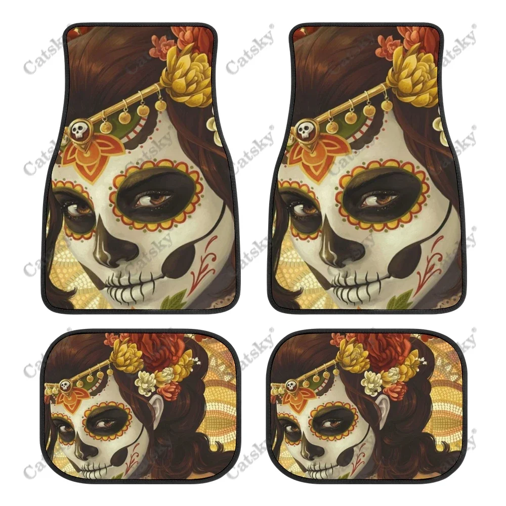 

Сахарные черепа, автомобильный коврик, аксессуары для интерьера, нескользящий и грязеотталкивающий напольный коврик, автомобильный напольный коврик с принтом