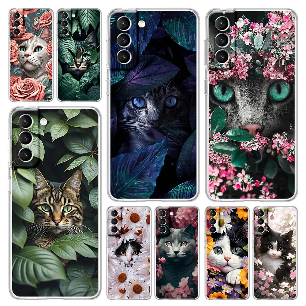 Cute Detection cat Clear Phone Case For Samsung Galaxy S24 Plus S23 FE S22 S21 S20 Ultra 5G S10 S10E S9 S8 Soft Silicone Cover