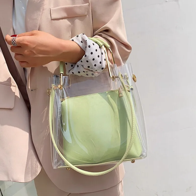 

Transparent Jelly Bag Women's 2026 New Trendy Summer Fashion Shoulder Handbag Popular Large-capacity Messenger Bucket Bags Women