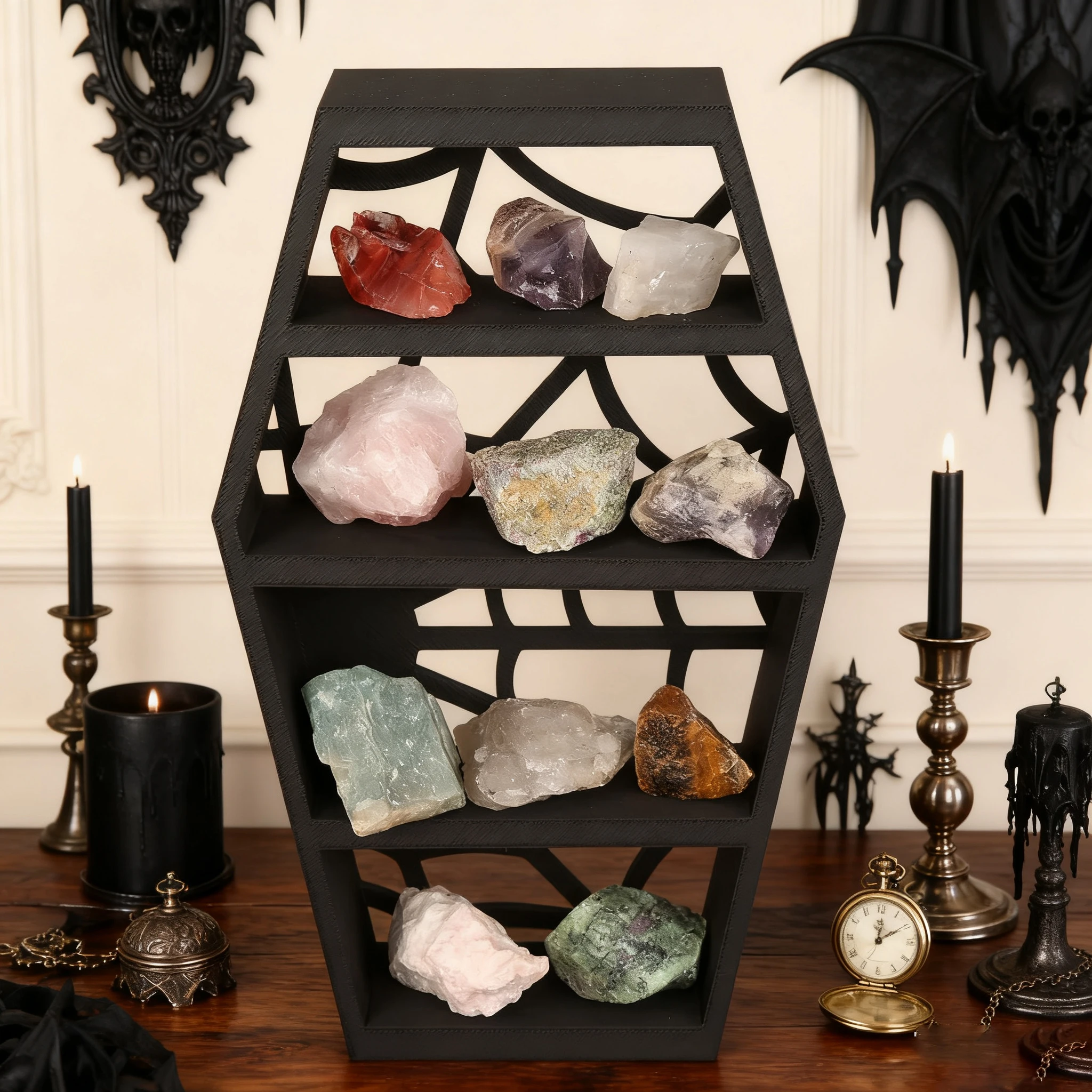 Cross-Border Dark Style Coffin-Shaped Shelf, Gothic-Style Home Decoration, Suitable for Crystal and Small Items Storage &
