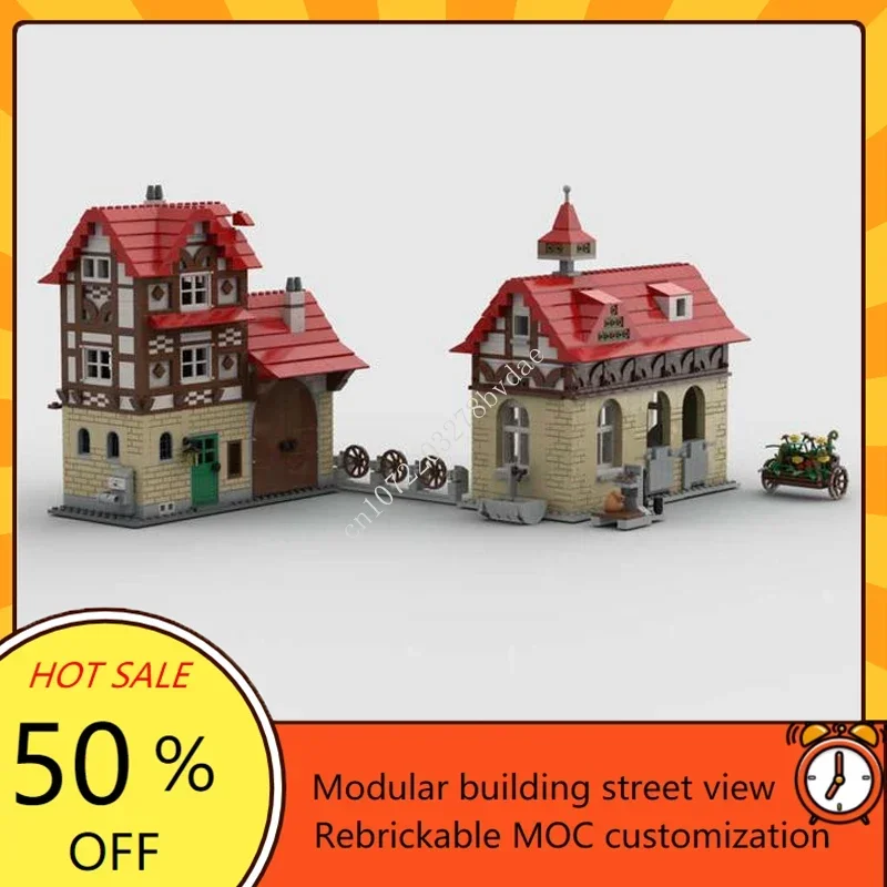 900PCS Stable Horse Stable Modular MOC Creative street view Model Building Blocks Architecture Education Assembly Model Toy Gift