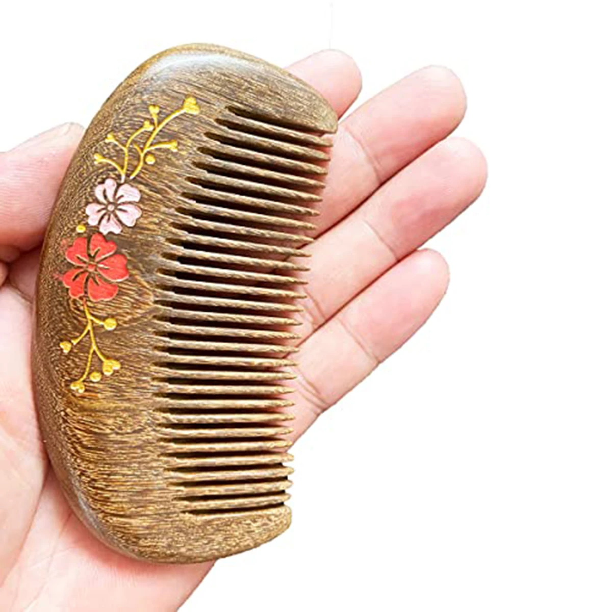 Mini peine de madera tallada en flor de ciruelo de Color madera Natural, peine de madera para el cabello de belleza, cabeza antiestática de dientes finos, punto de acupuntura, regalo de masaje