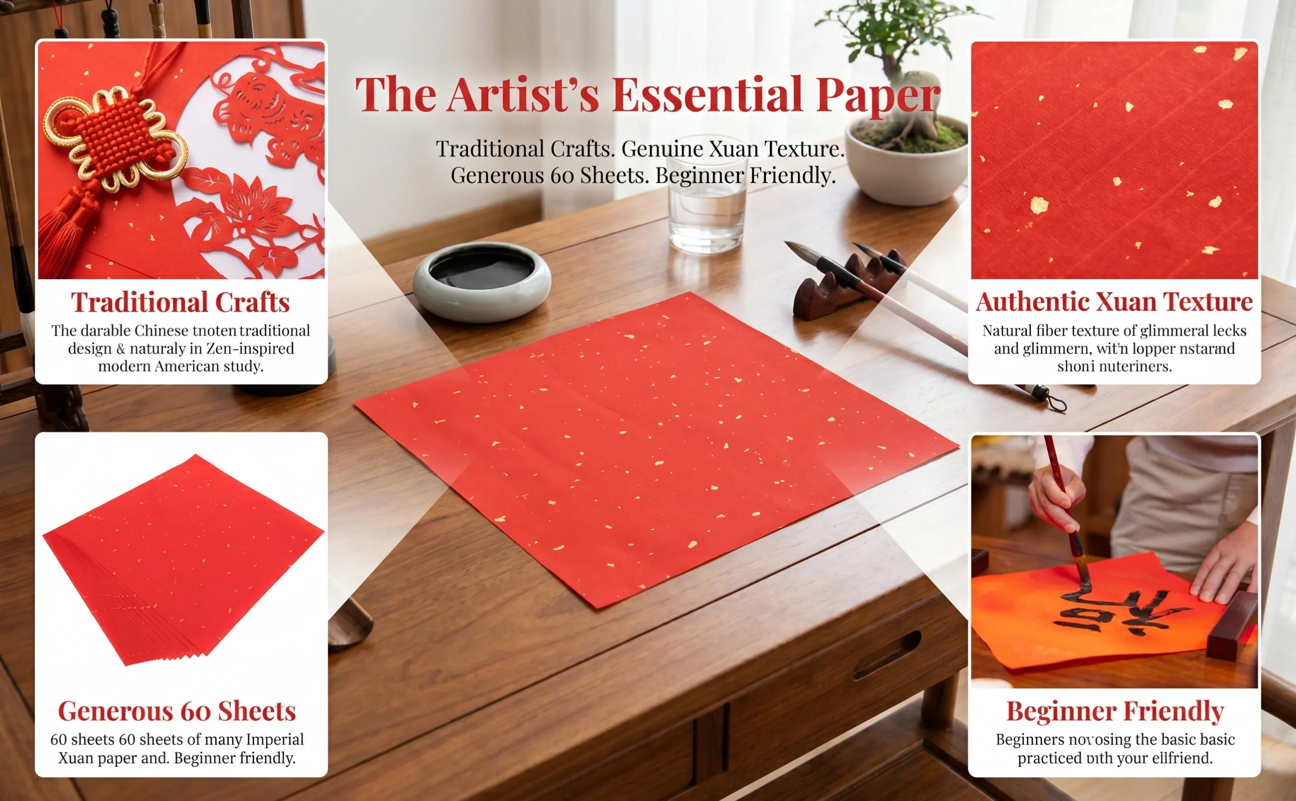 60Pcs Blank Red Square Calligraphy Paper 22x22cm Hardwearing Xuan Rice Paper for Brush Practice Chinese Painting Chunlian