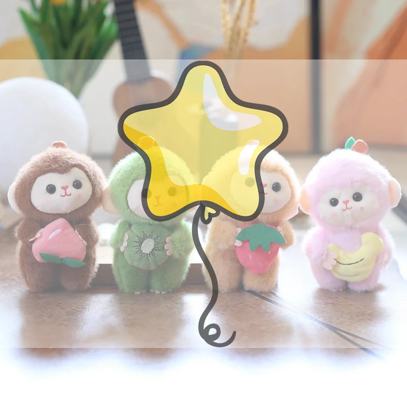 Cartoon Cute Fruit Monkey Plush Toy Keychain Stuffed Animal Doll Keyring Lovely Backpack Pendant Car Key Holder Decoration Gift