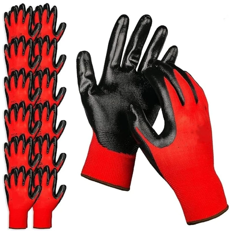 4/20PCS Nitrile Coated Safety Work Gloves Seamless Knit PU Coated Electrical Gloves with Grip for Industrial Mechanic Working