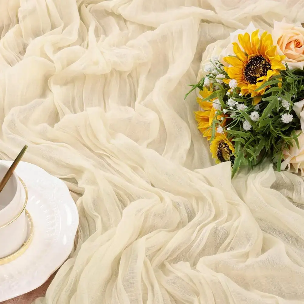 Camino de mesa de 180/400cm, hermoso estilo bohemio, cubierta de mesa de gasa, tela de queso, rústico bohemio para decoración del hogar, Festival y vacaciones