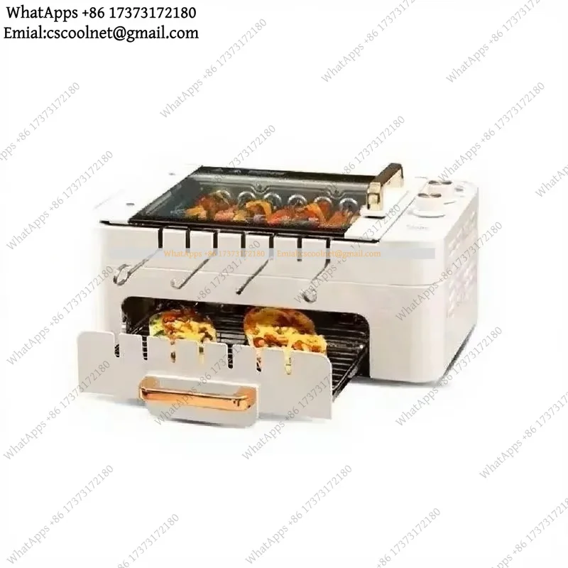 3-in-1 Electric BBQ Grill Automatic Rotating Skewers Machine Indoor Smokeless Kebab Rotisserie 2000W Easy Clean