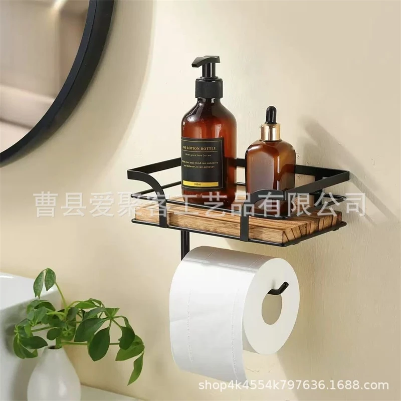 

Wooden Wall-Mounted Bathroom Storage Organizer Toilet Paper Holder Towel Shelf Bathroom Decor Storage Box For Shower Essentials