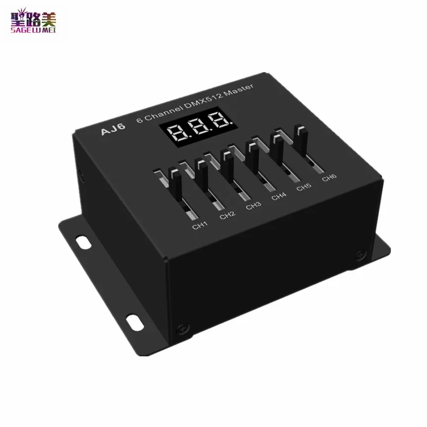 

5V -12VDC Or 3 x AAA Battery 6 Channel DMX Sliding Fader Console Master AJ6 6CH DMX512 Controller Wiring Dip-Switch For Lights