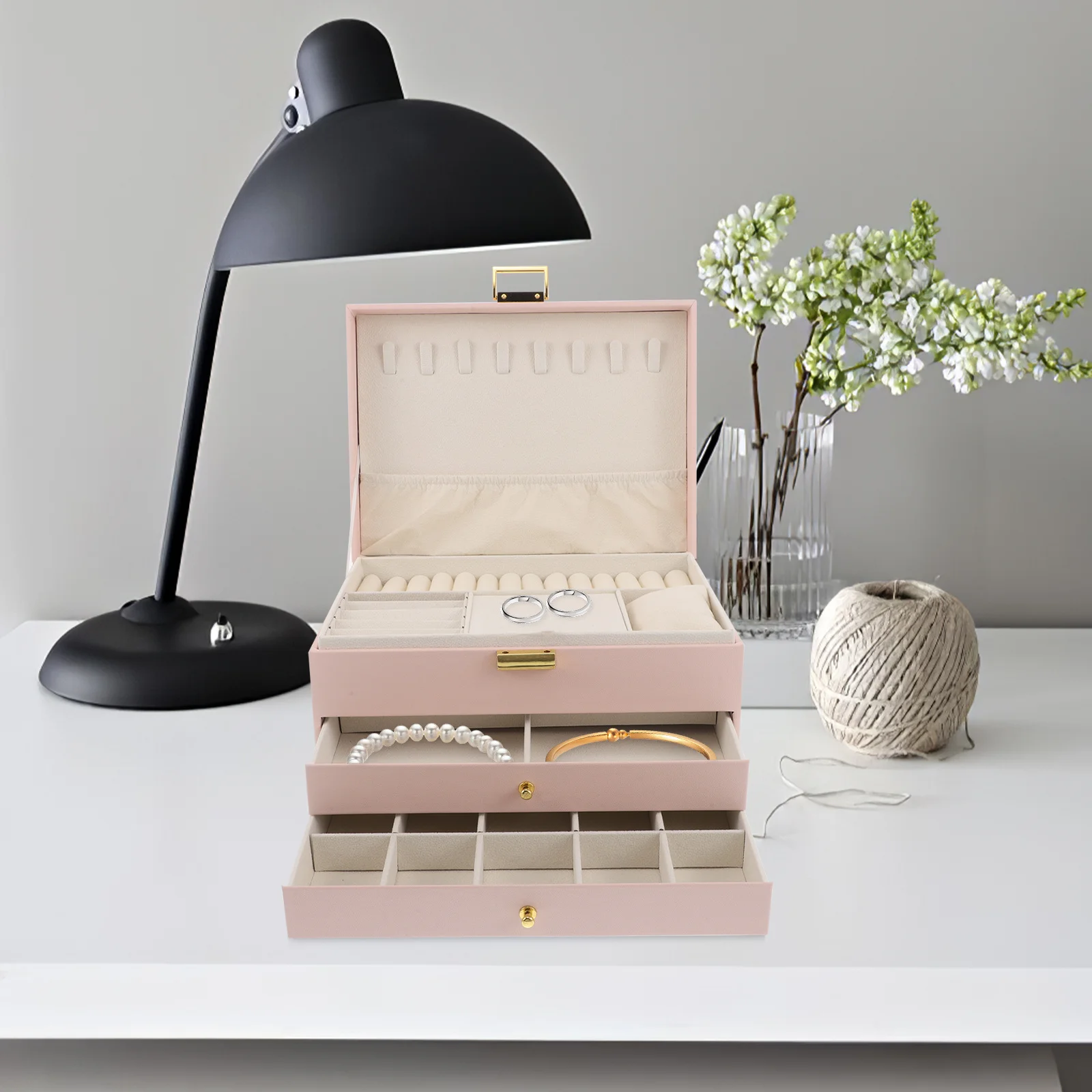 

3-Layer Jewelry Organizer Box Portable PU Case for Rings Necklaces Earrings Travel Storage Compact Jewelry Holder for Women