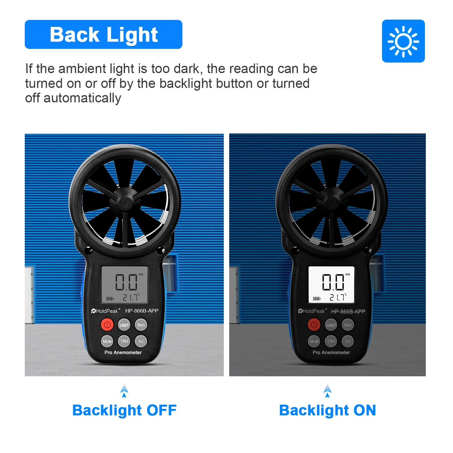 Imagem -04 - Anemômetro Digital com Mobile App Medidor de Velocidade do Vento Temperatura Tester Tools Holdpeak Hp866b-app 03 m S30 m s