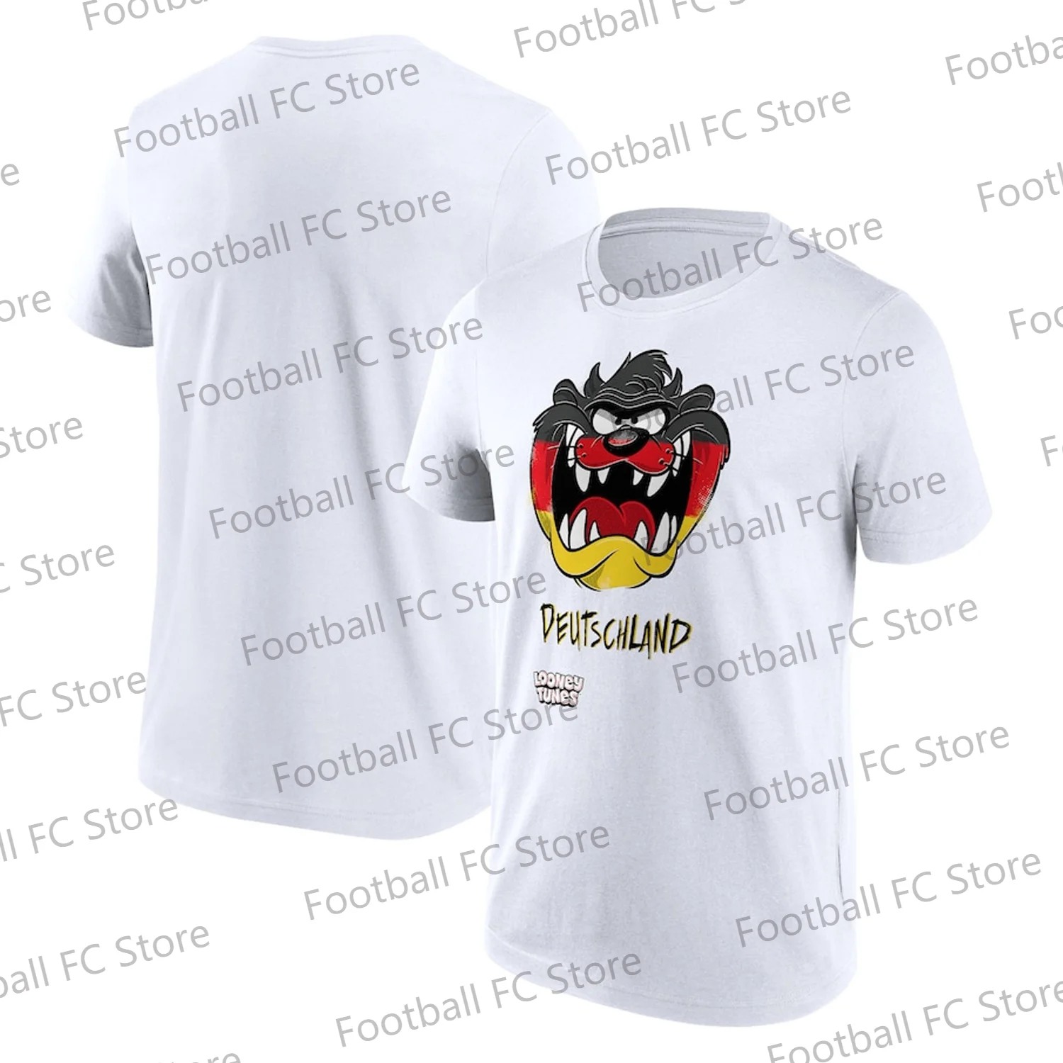 2024 New Summer Europe Germany Soccer Looney Tunes Taz Portrait Cootton Graphic T-Shirt - White