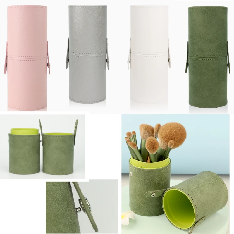1Pcs Portable Multi-Function Dust-Proof Waterproof Travel PU Leather Makeup Brush Bucket Cosmetic Bag