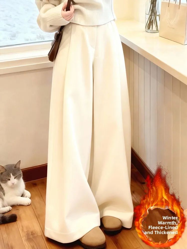 

Женские шерстяные брюки свободного прямого кроя молочно-белого цвета: комфортные повседневные брюки для осени и зимы