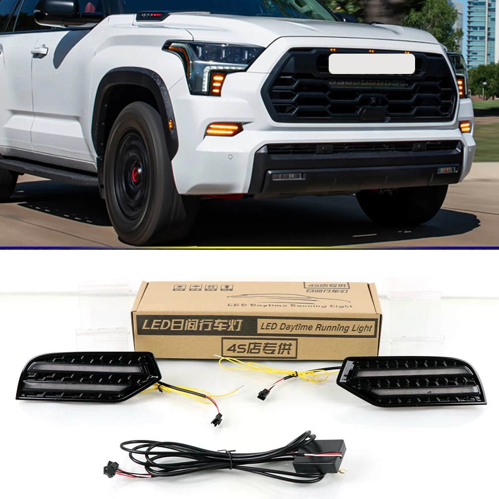 DRL Fit For 2023 Toyota Sequoia LED Daytime running Light Front Bumper Fog Lamp Replacement With Amber Turn Signal light