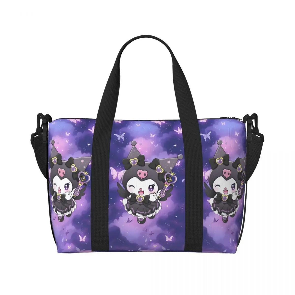 

Пляжная сумка-тоут из мультфильма Kuromi на заказ для женщин, очень большая сумка для спортзала, классический мультяшный фильм, аниме, дорожные сумки для покупок