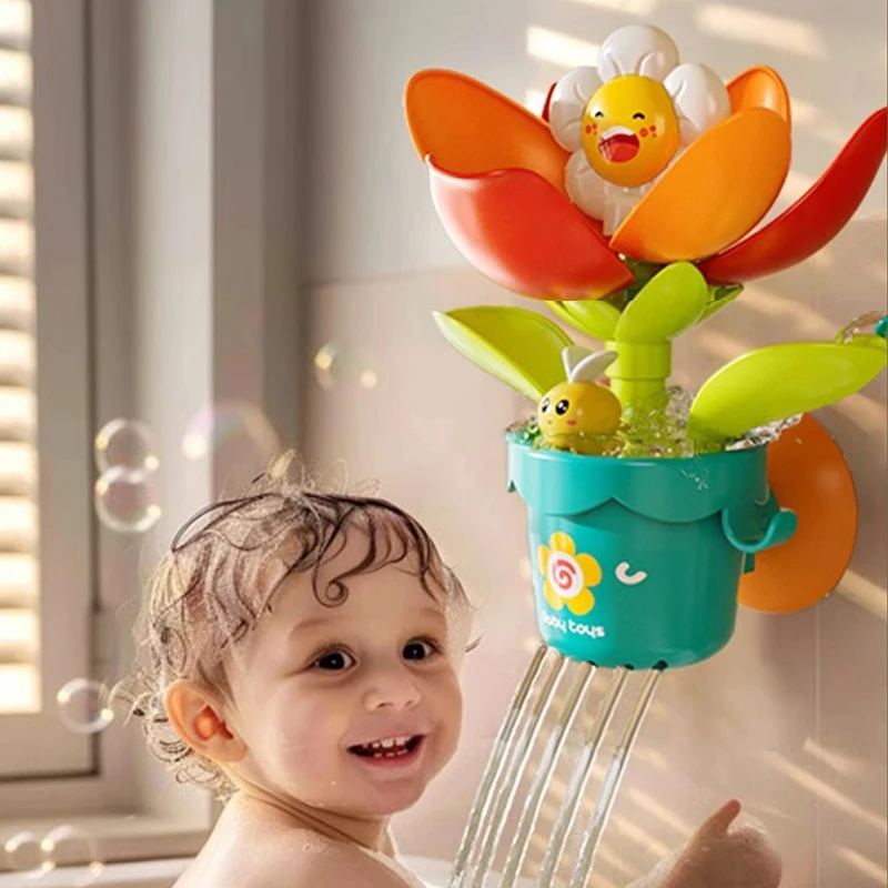 Lustiges Sonnenblumen-Badespielzeug für Babys, Wasserspray, Sprinkler, blühende Sonnenblume, Kleinkind-Duschspielzeug mit tragbarem Duschkopf