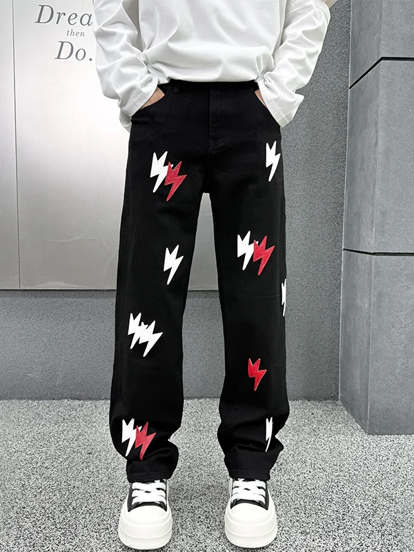 

Мужские джинсы свободного прямого кроя с принтом, высококачественные, универсальные, удобные, новинка осень-зима 2025