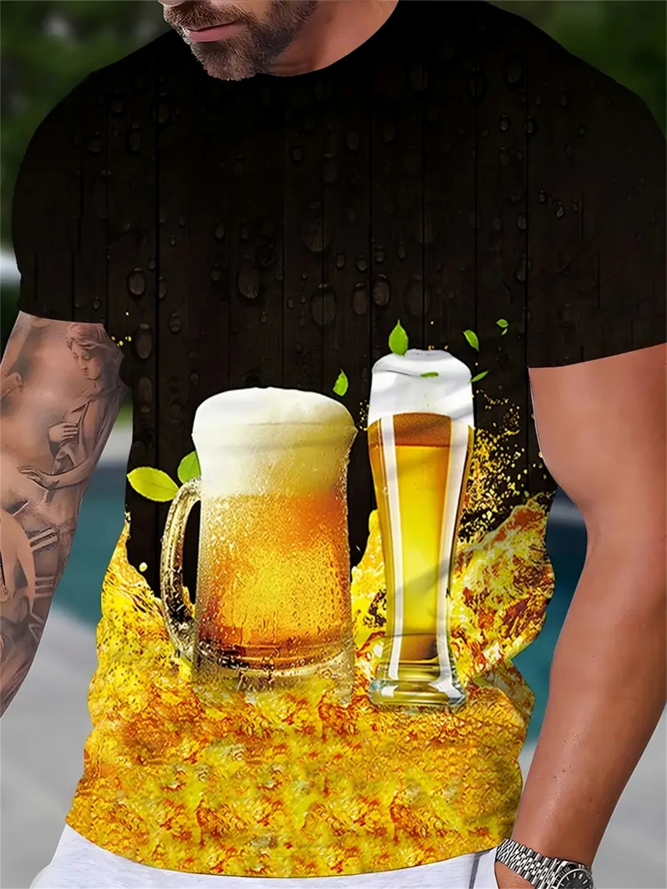 

Fashion Men's T-Shirt 3D Beer Print Short Sleeve T-Shirt Summer Fun Pattern O Neck Tops Oversized Street Casual Men's Clothing