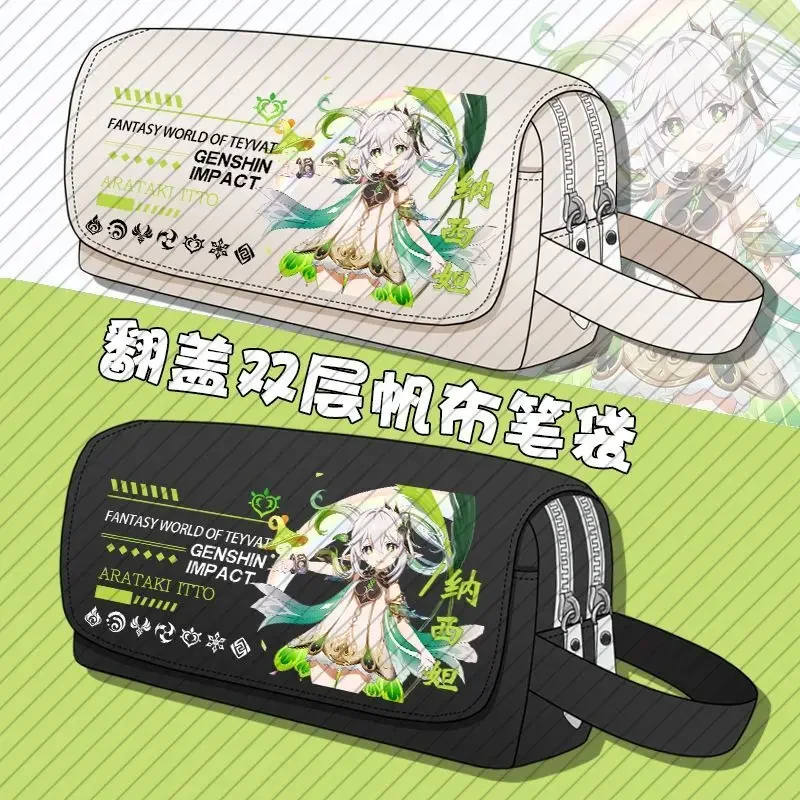 Genmin Impact eula Schoolキャンバスpencilcase for Boys and Girls、kamisato ayaka、大容量ペンシルケース、文房具化粧品バッグ