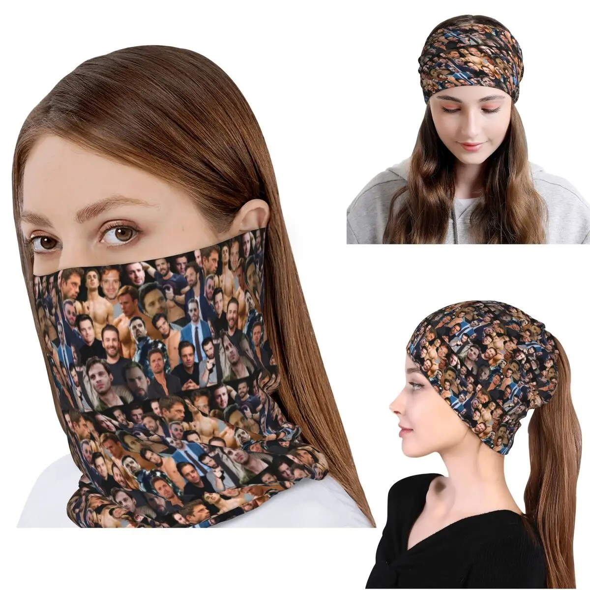 Sebastian Stan And Chris Evans Collage Bandana Neck Cover Magic Scarf Multifunction Cycling Scarf Beanies Hat Unisex All Season
