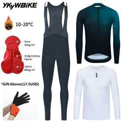 YKYWBIKE Men's Cycling Clothing Winter 10-20°C Bicycle Sets Long Bib Pants Road Bike Long Sleeve Thermal Fleevce Riding Clothes