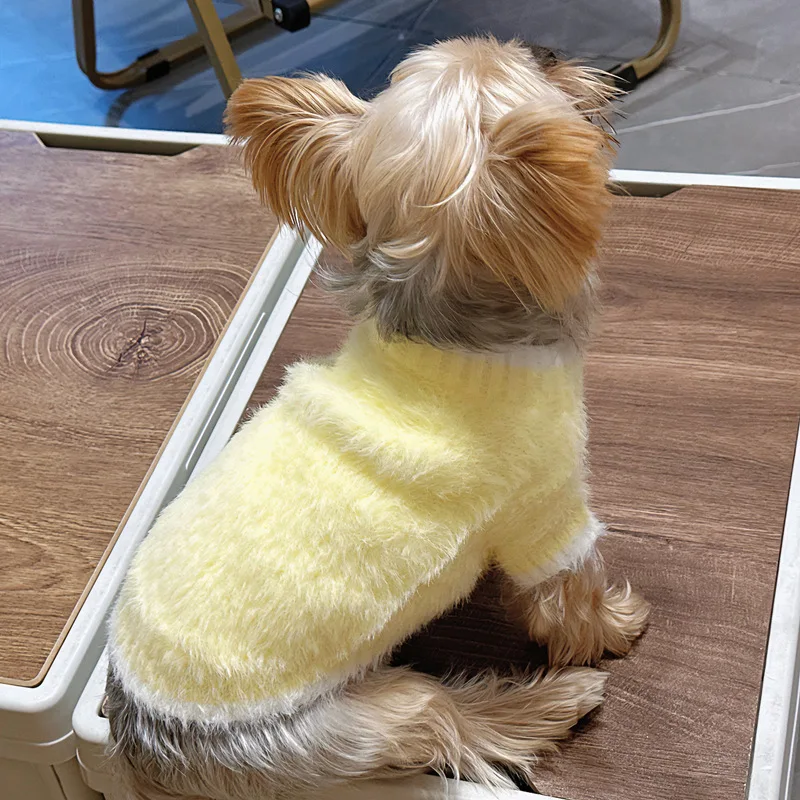 Pet Plush Solid Color Sweater Pet Little Dog Clothing Autumn Winter Dog Base Coat Puppy Clothes Dog Clothes for Small Dogs