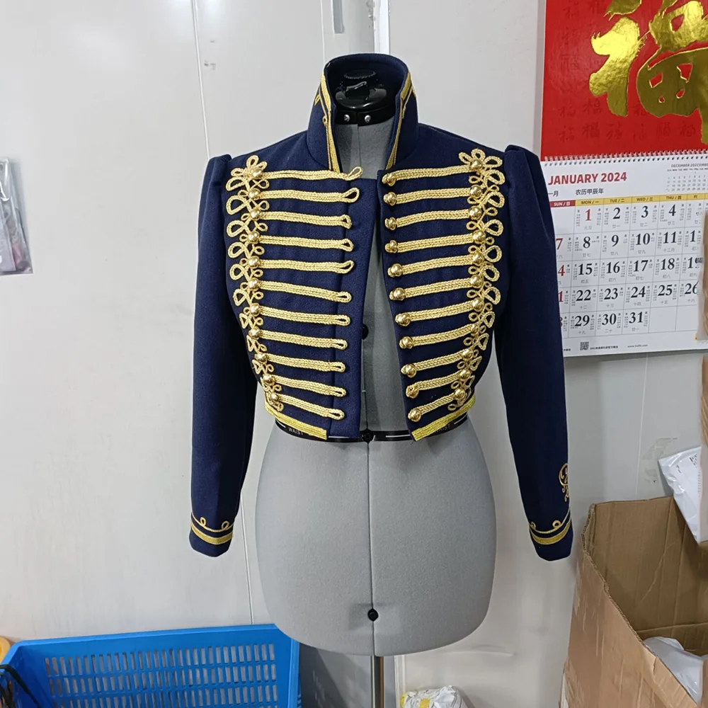 Cosplaydiy soldier jacket Women Crop Top Coat Officer Uniform Adult Men\'s Punk Military Drummer Parade Jacket cosplay costume