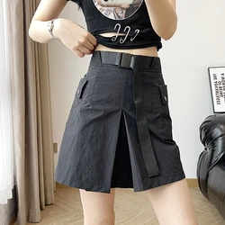 Women Fashion 2024 Casual Mini Asymmetrical Skirts Shorts High Waist Back Pockets Wide Leg Skirts Zipper Female Shorts