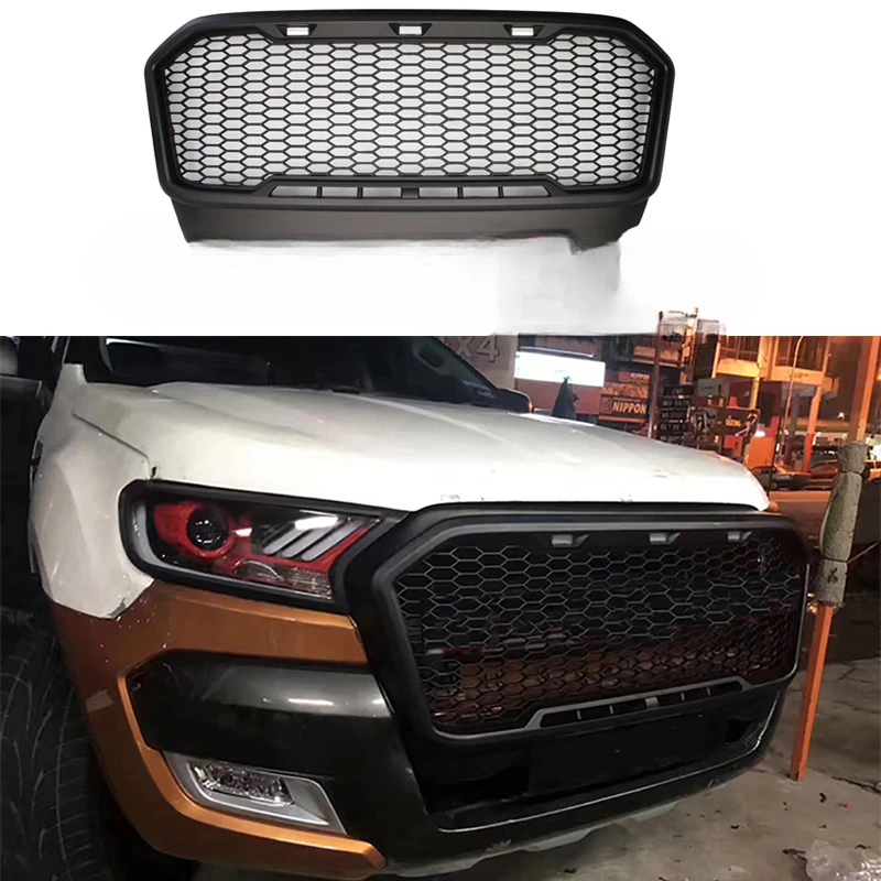 Applicable to Pickup styling accessories front racing honeycomb grills for Ford Ranger T7 2015 2016 2017 modified front grille