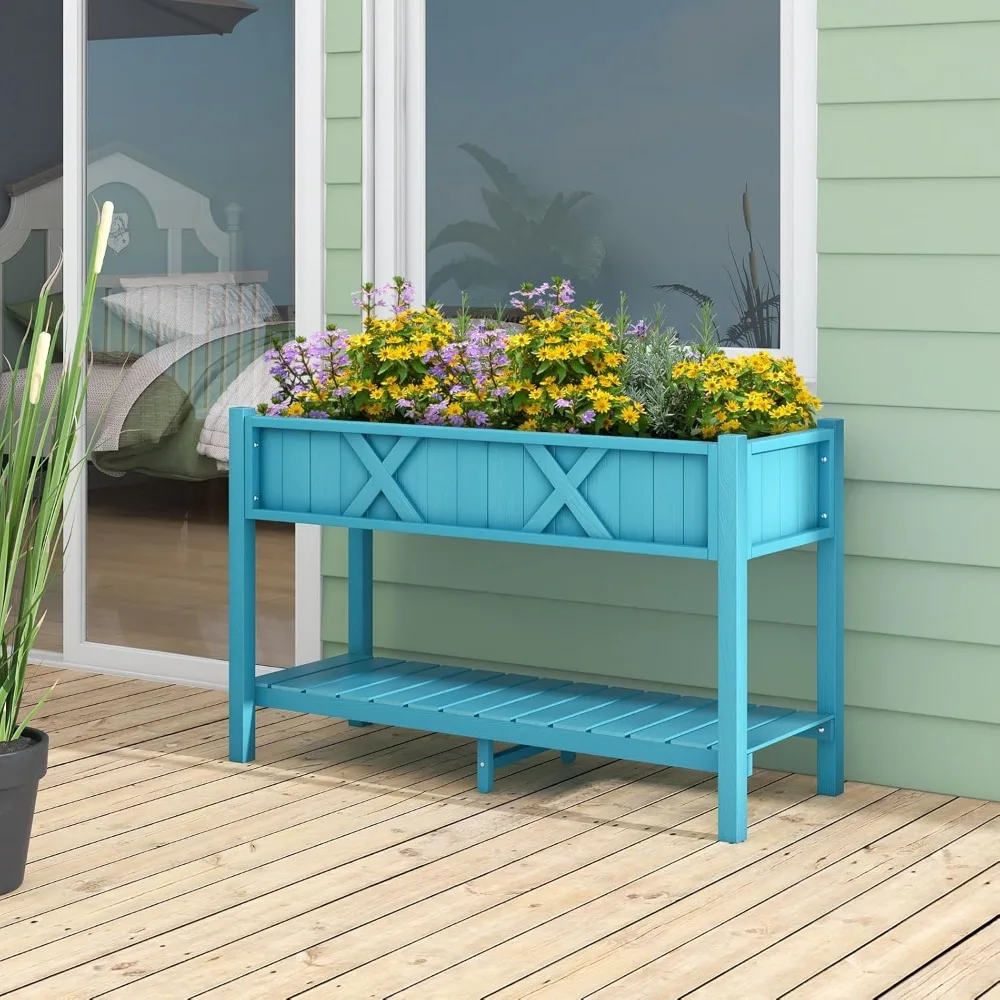 

Raised Garden Bed, Elevated Planter Box w/Legs, Storage Shelf, Drainage Holes, Weather-Proof Standing Raised Beds