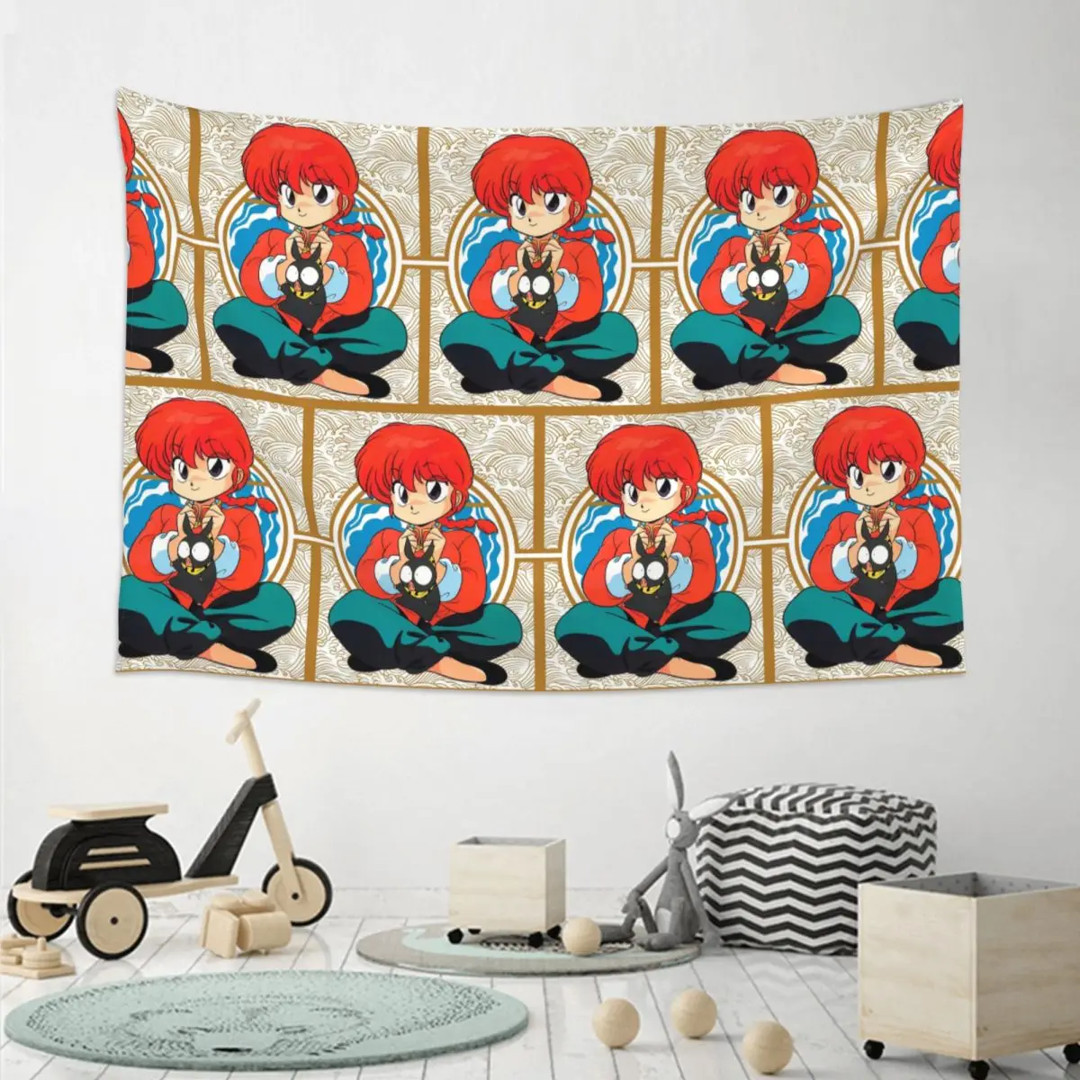 Ranma 1/2 And P-Chan Tapestry Funny Wall Hanging Aesthetic Home Decor Tapestries for Living Room Bedroom Dorm Room