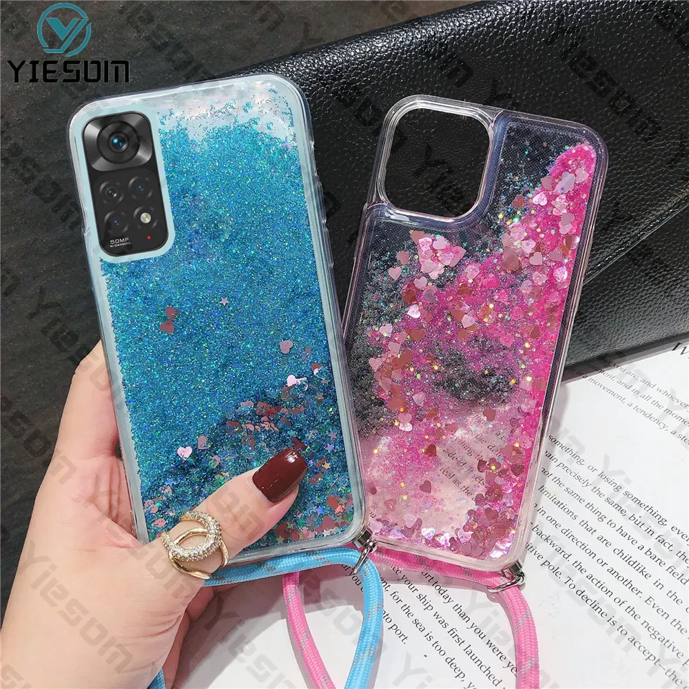 Bling Glitter Lanyard Case For Xiaomi Redmi Note 12 11 11S 10 10S 9S 9 8 7 Pro Redmi 12C 10C 10A 10 9 9T 9C 9A